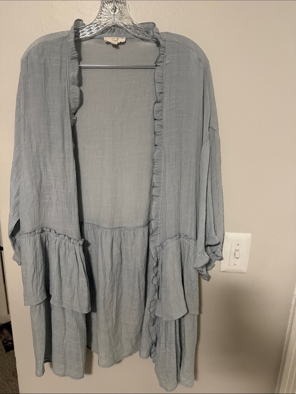 Easel Gray Gauze Ruffle Tiered Bell Sleeve Boho Duster Cardigan XS